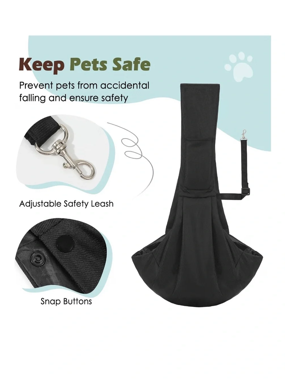 Pawaboo Black Pet Sling Carrier - Comfortable Hands-Free Dog & Cat Sling New